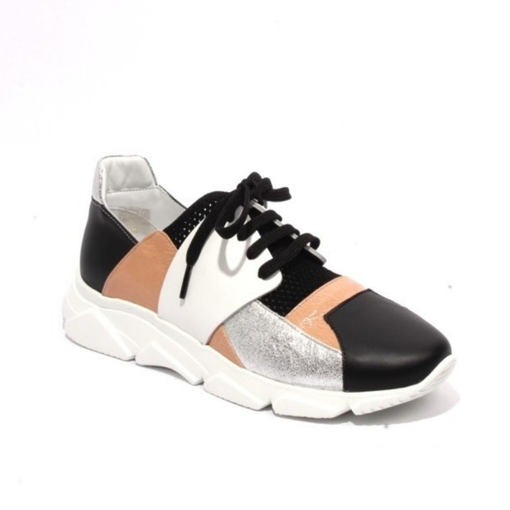 ITALIAN Multicolor Leather Mesh Lace Wedge Sneaker